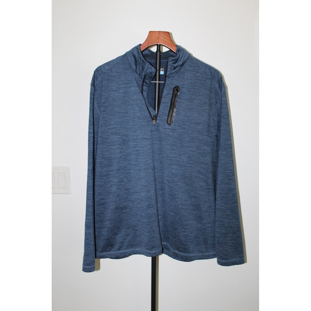 PGA Tour Men's Blue Heathered Quarter Zip Pullover Chest Pocket Size Large